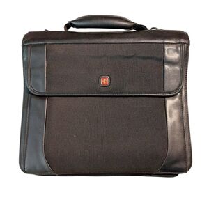 Wenger Swiss Army Black Ripstop & Faux Leather Organizer Briefcase Shoulder Bag